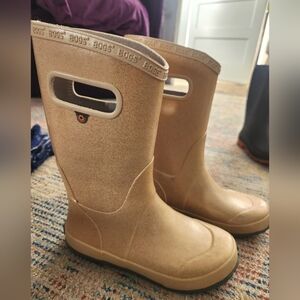 Bogs Ivory Beige Glitter Rain Boots Big Kids Size 4 Youth